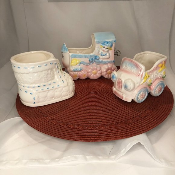 Vintage Nursery Themed Porcelain Music Box Decorative Planter Lot - Picture 1 of 16